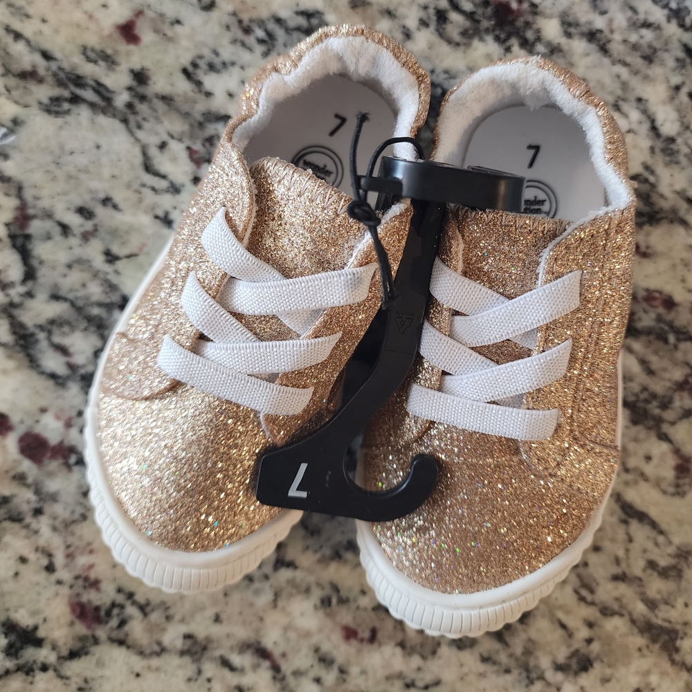 Sparkly Gold and White Low-Top Sneakers